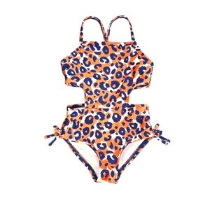 Cat & Jack Orange and Blue Leopard Print Swimsuit with Side Cut-Outs